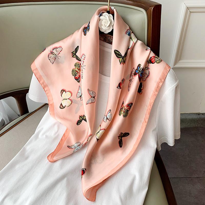 

2020 spring and autumn New style headscarf women's fashion Butterfly print large square scarf lady Beach silk scarf Travel Shawl