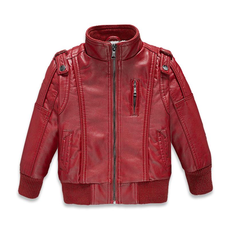 

Winter Kids PU Leather Fashion Warm Child Coat Outerwear High Quality Boys Girls Thicken Jackets Children Faux Leather 100-170cm, Black