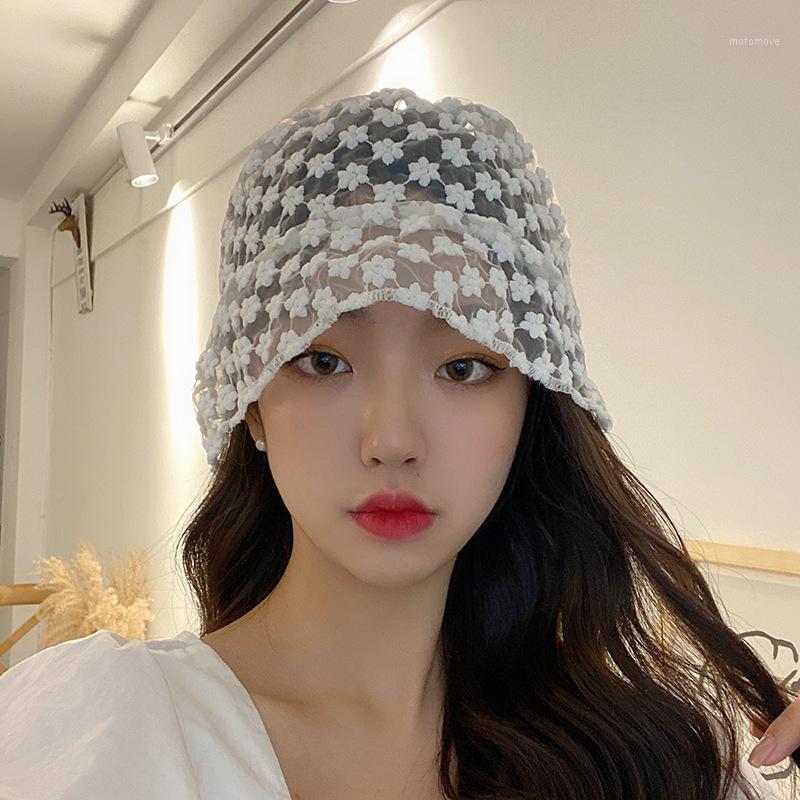 

Sun Korean seaside Vintage Elegant Lace Bucket Hat Women Summer Beach Sun Hats Fashion Korean caps Breathable Fisherman c1, White