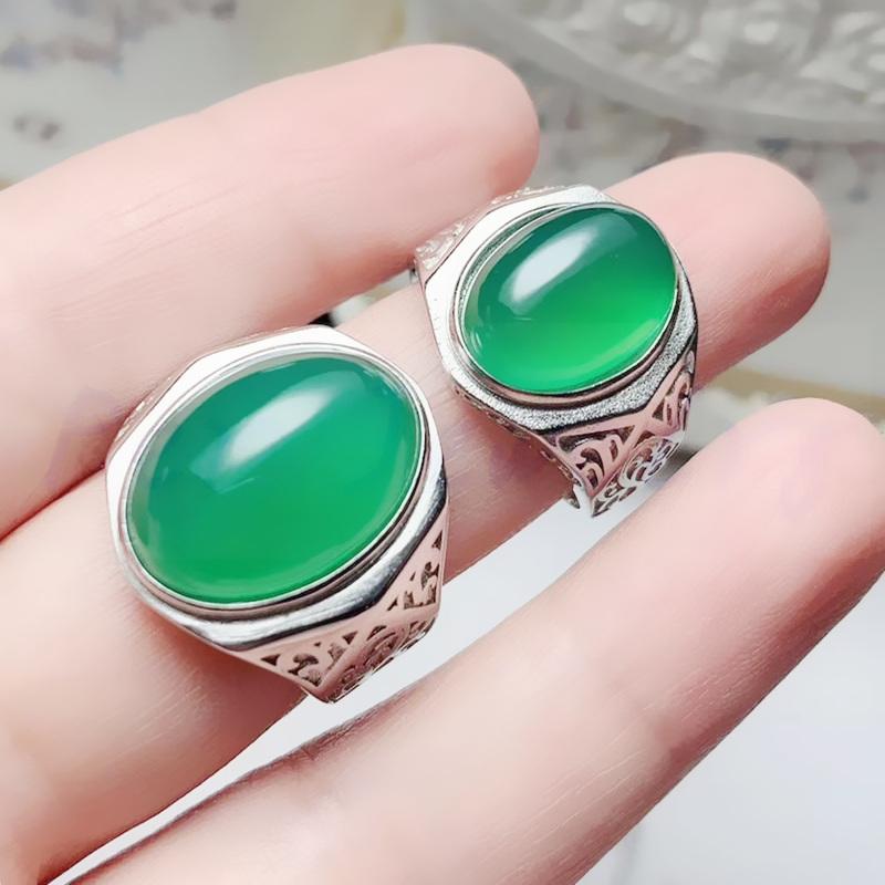 

Cluster Rings Couple Natural Real Green Chalcedony Big Lovers Ring 11ct*1pc 8.8ct*1pc Gemstone 925 Sterling Silver T291107, Golden;silver