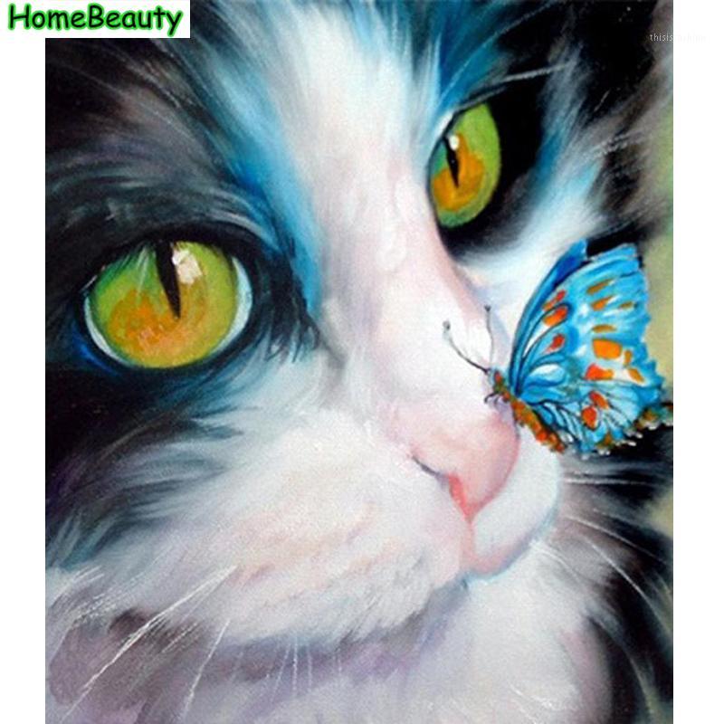 

Diy acrylic painting by numbers cat and butterfly canvas art oil pictures coloring by number wall decoration handpainted PH92201