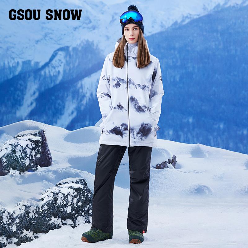 

Gsou snow, single board, double board, waterproof, windproof, warm winter, long ski suit, women's suit, adult tide brand, One