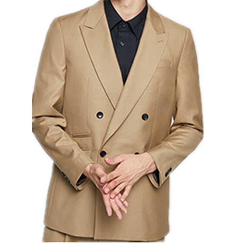 

Handsome Champagne Men's Suit Groom Wedding Party Prom Custom Jacket Pants Fashion Double Breasted Blazer costume homme mariage, Black