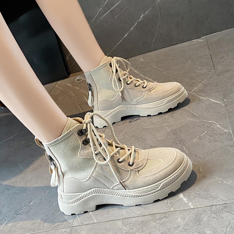 

Fall Retro British Desert Woman Platform Casual Short Boots, Beige