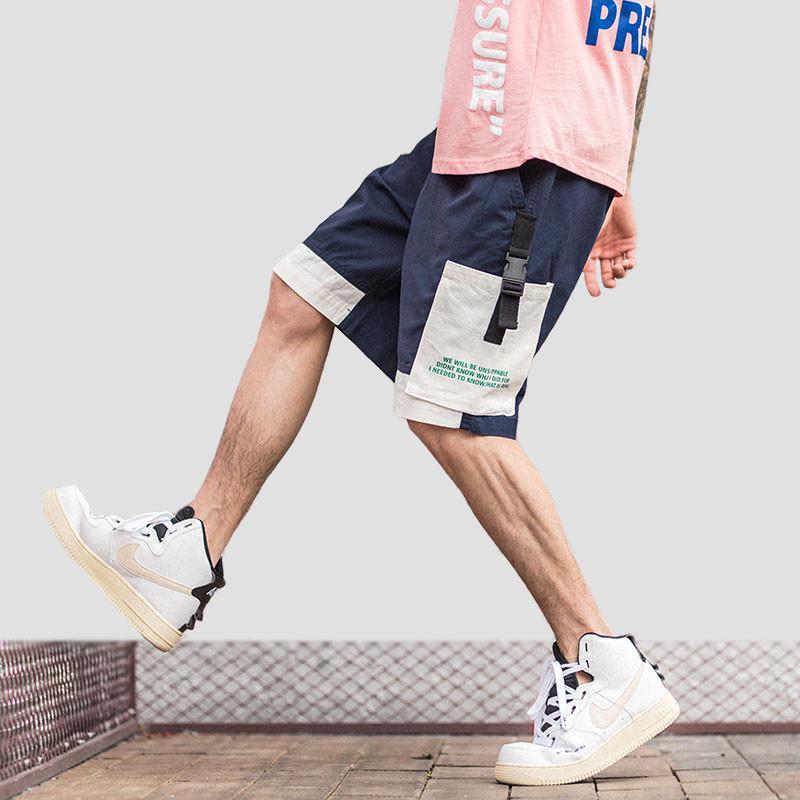 

2020 Harajuku Shorts Color Block Men Hip Hop Cargo Short Streetwear Patchwork Loose Short Pockets Cotton Casual Jogger Sweatpant, Black