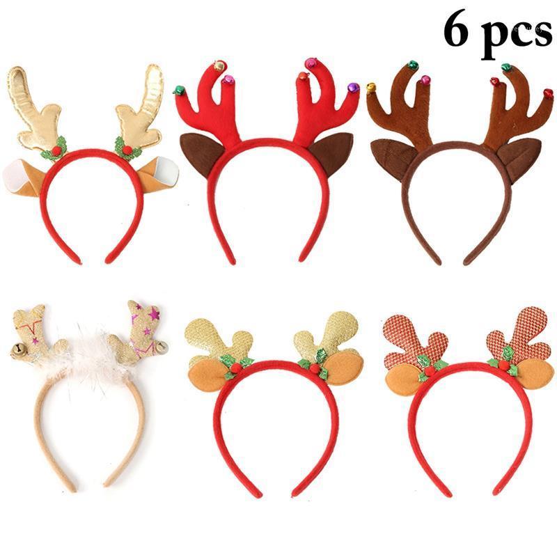 

6Pcs/Set Christmas Headband Antler Bell Decor Creative Cute Festival Headband Hair Hoop Hair Accessories Party Supplies1