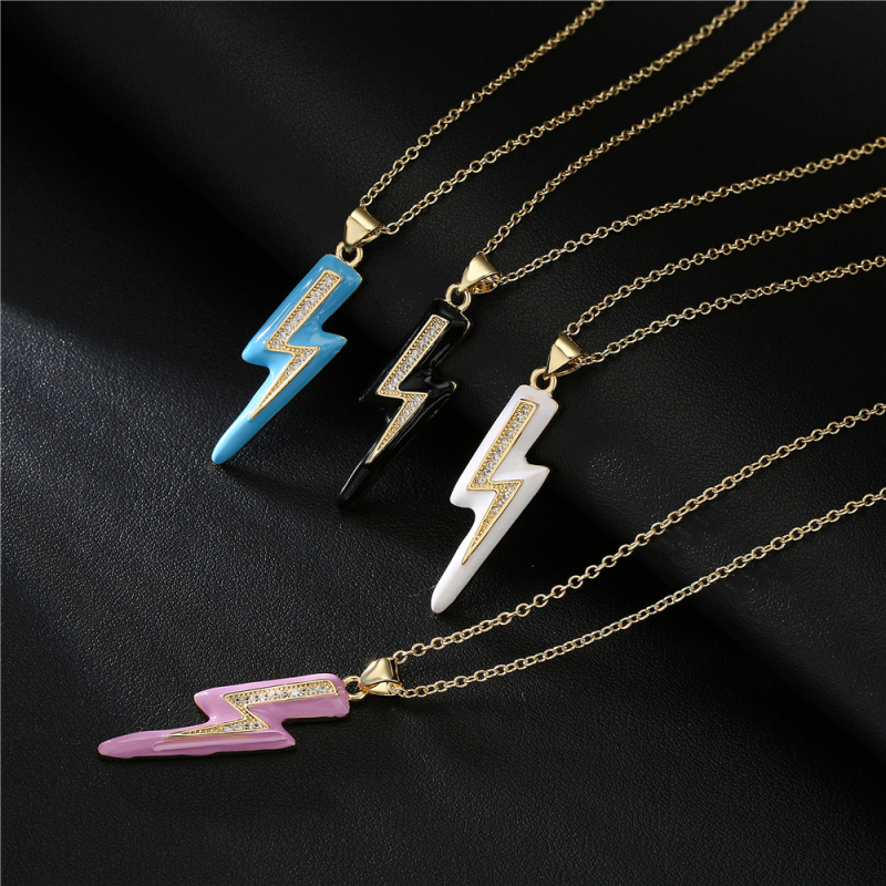 

Hot Selling Womens Colorful Enameled Lightning Pendant Necklace with White Zirconia