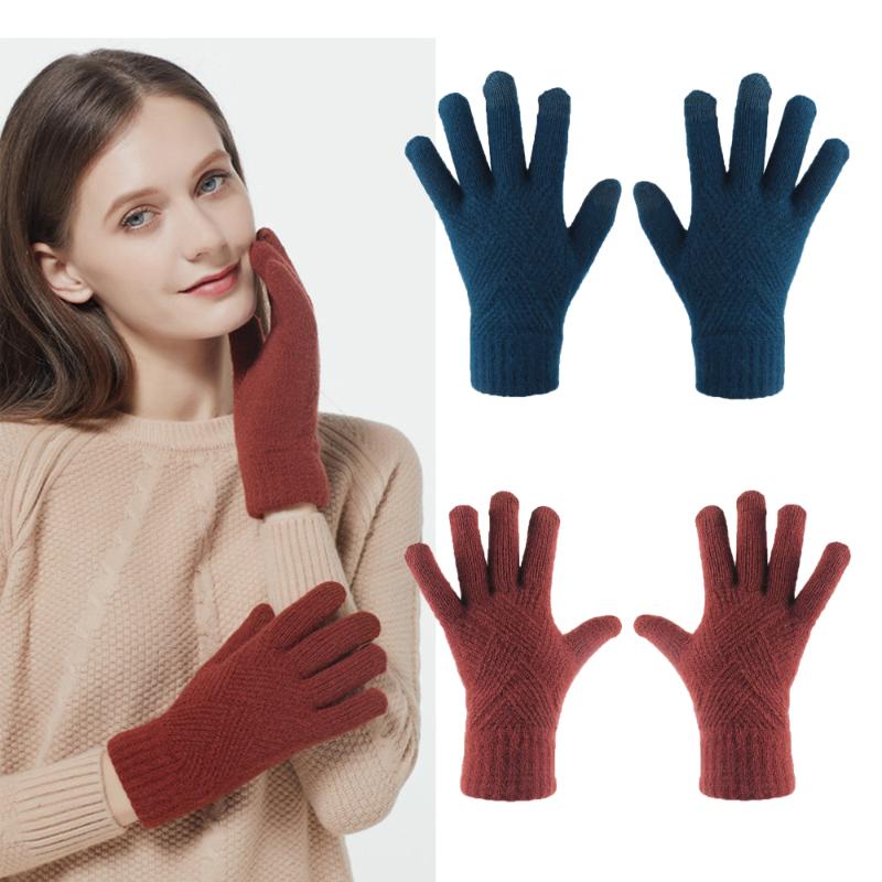 

2021 Female Winter Warm Knitted Full Finger Gloves Men Solid Woolen Touch Screen Mittens Women Thick Warm Cycling Driving Gloves