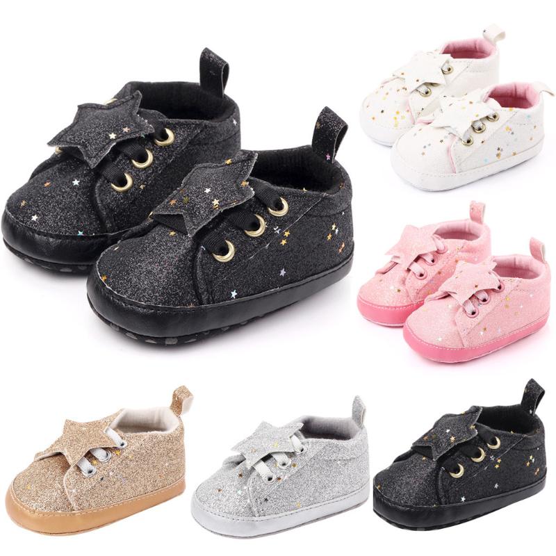 

25# Baby Girl Boys Shoes Comfortable Sequined Baby Toddler Shoes Non-slip Rubber Fashion First Walkers Casual Toddler, Black