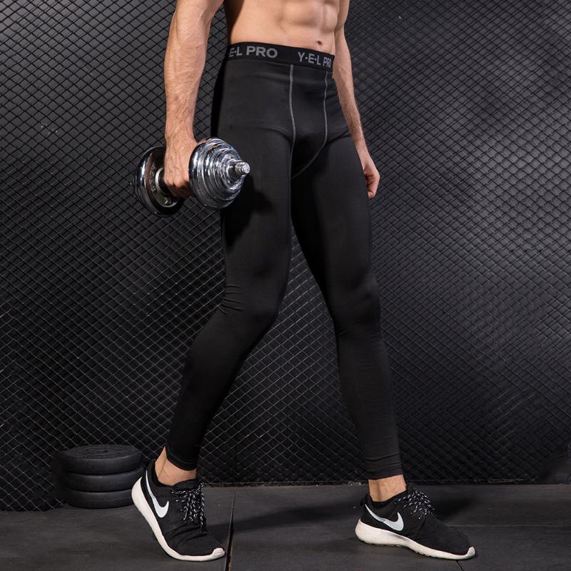 

Men' sports fitness running tights sweat wicking quick drying pants stretch tights 1010, Black
