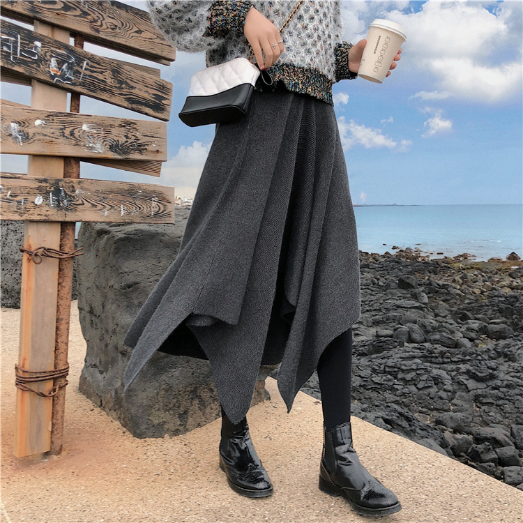 

Colorfaith Women Autumn Winter Long Asymmetrical Casual Korean Style Fashion Ladies Female Elegant Skirt SK7772 Y200326, Black
