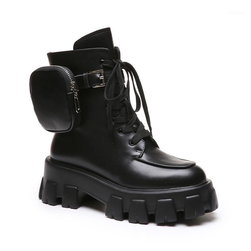 

Perfetto 2020 Pocket Motorcycle Boots Women Platform Shoes Lace Up Thick-soled Black Shoes Woman Half Botas Mujer1