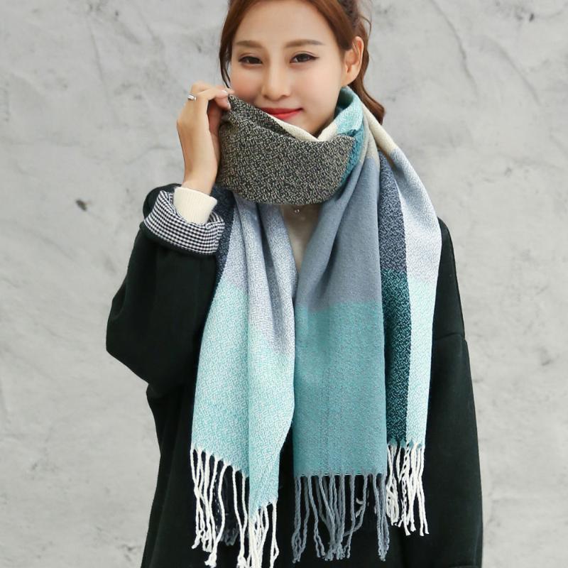 

2020 Autumn Winter Female Wool Plaid Scarf Women Cashmere Scarves Wide Lattices Long Shawl Wrap Blanket Warm Tippet