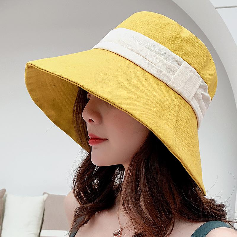 

Beanie/Skull Caps Fashion Colorblock Bucket Hat Women's Big Brim Crushhat Spring And Summer, 5 beige