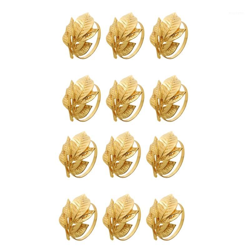 

12Pcs Napkin Rings for Wedding Dinner Party Kitchen Leaf Serviette Buckle Napkin Holder Table Decoration,Gold1