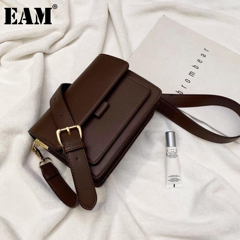 

[EAM] Women New Retro Brief Solid Small Square PU Leather Flap Personality All-match Crossbody Shoulder Bag Fashion 2021 18A1848, Black