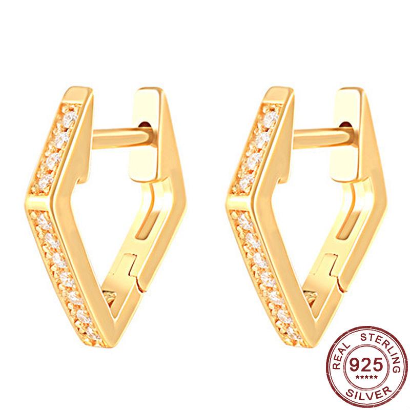 

Hoop & Huggie 925 Sterling Silver Small Earrings For Women Hypoallergenic Minimalist CZ Stones Gold Color Square Female Jewelry