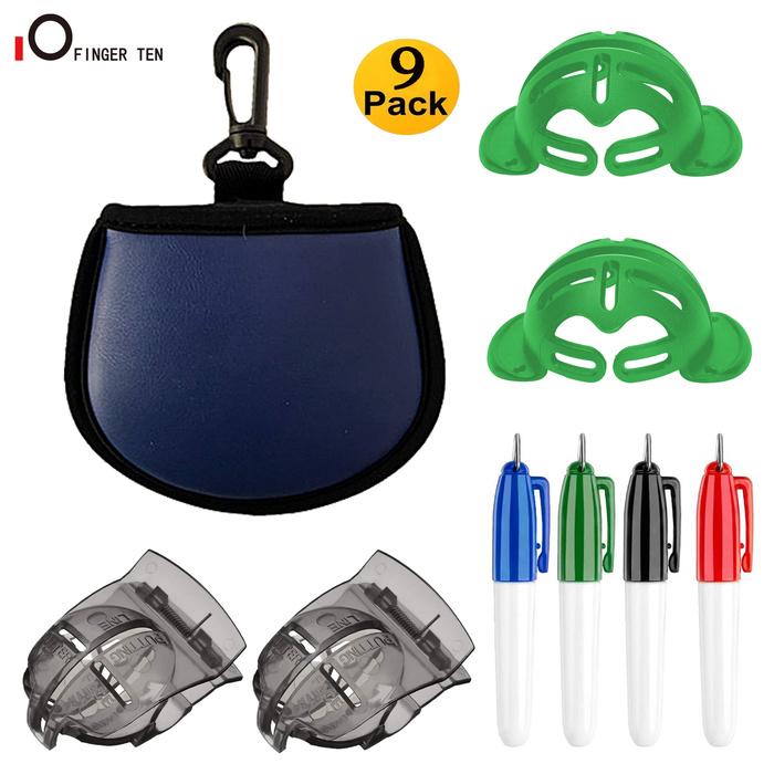 

9 Pcs/Set Perfect Drawing Alignment Golf Ball Line Marker Tool 4 Pcs with 4 Pens Ball Cleaner Pouch Training Accessories