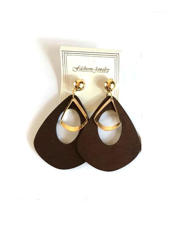 

New Korean Geometric water drop wooden Earrings For Women Statement Vintage Geometric Gold accessories Drop Earrings Female F1