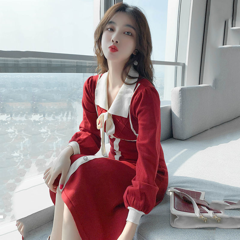 

New female 2021 spring and autumn dressed in arc knitted mini-line temperament to sexy sweet long sleeve dresses y276 0FET, Heise