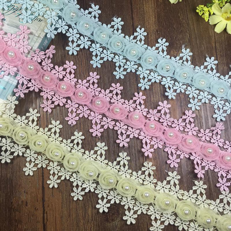 

Ribbon H021 Polyester Soluble Lace Trim Knitting Wedding Embroidered Diy Handmade Patchwork Sewing Supplies Crafts, Pink;blue