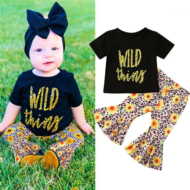 

Baby Summer Clothing Toddler Baby Girl Clothes Set Short Sleeve T Shirt Top + Sunflower Bell-Bottom Pants 2Pcs Outfit Set1, As pic