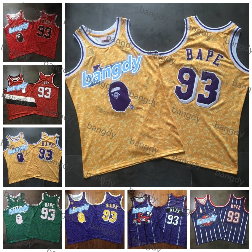 

Mitchell&Ness Men Basketball Embroidery 93 Bap E Jersey Mesh Dense AU Fabric Embroidered Stitched Retired Commemorative Edition Stock Shirts, Black;red