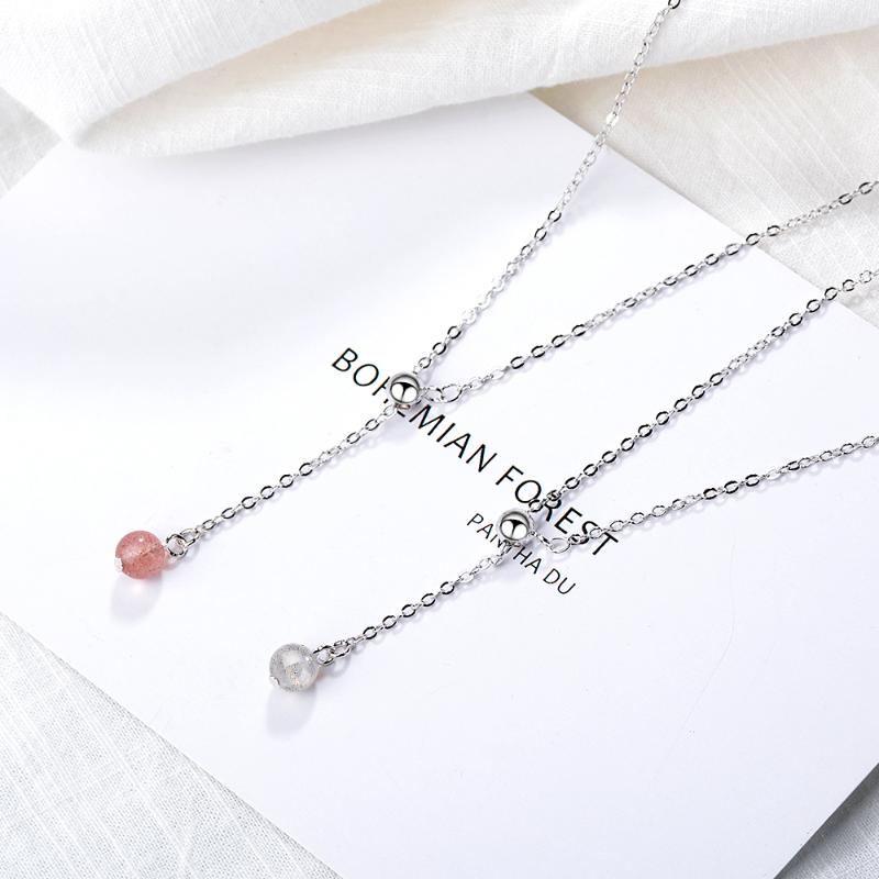 

Chains Simple Natural Strawberry Moonstone Bead Tassel Necklace For Women Jewelry Gifts Drop S-N279