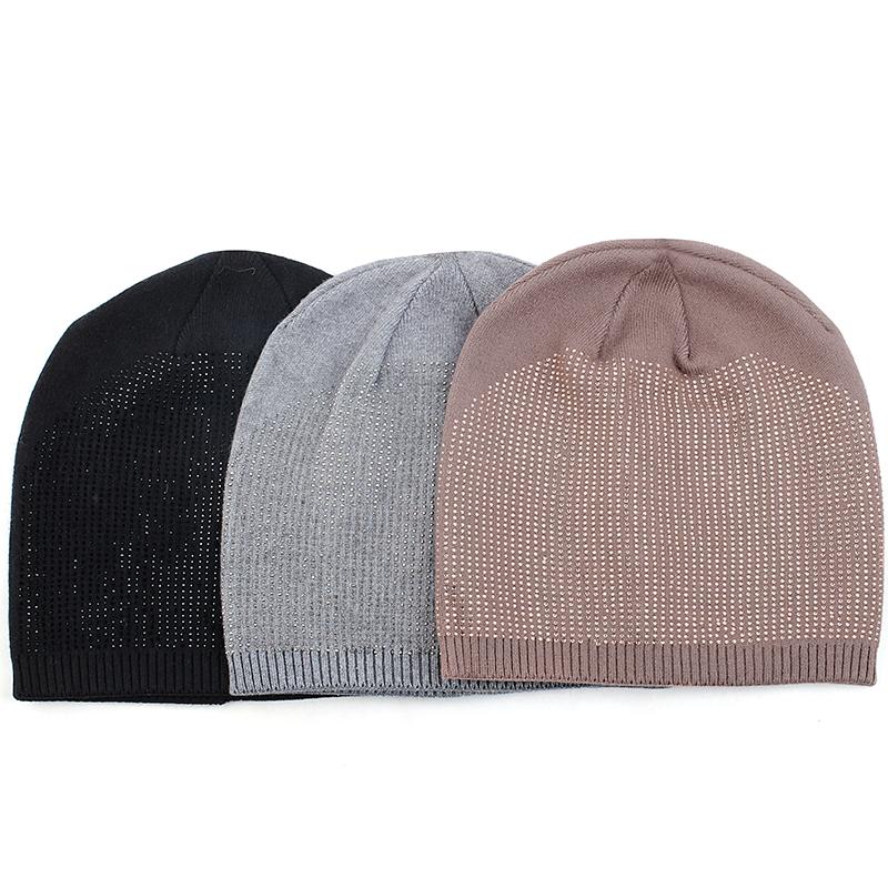 

2020 Women Beanie Hat Autumn Winter Warm Adult Skull Cap Beanies Pullover Cap With Diamond Accessories