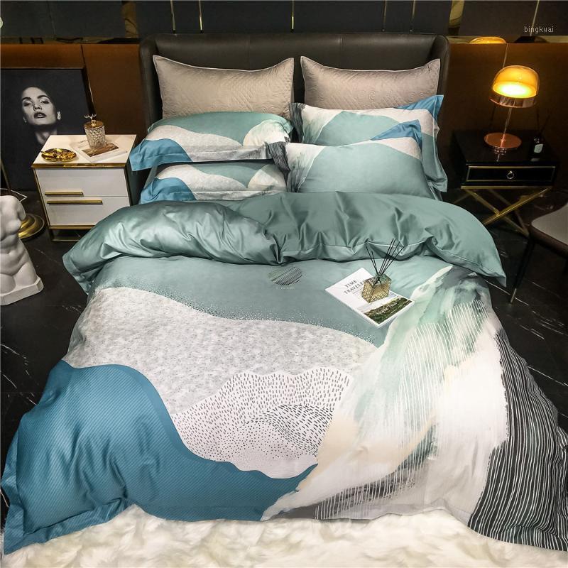 

4 Piece Housse De Couette Top Quality 100S Egypt Cotton Bedding Set 240x220 King Queen Size Dekbedovertrek Green Modern Linens1