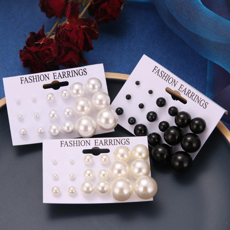 

Pearl Earings Fashion Jewelry 2020 Big White Round Pearl Stud Earrings Set Brincos Korean Earrings 9 Pairs