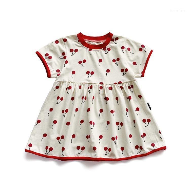

WLG Girls Cute Dress Kids Summer Cherry Printed Short Sleeve Dresses Baby Girl Beautiful Party Clothes1, Beige
