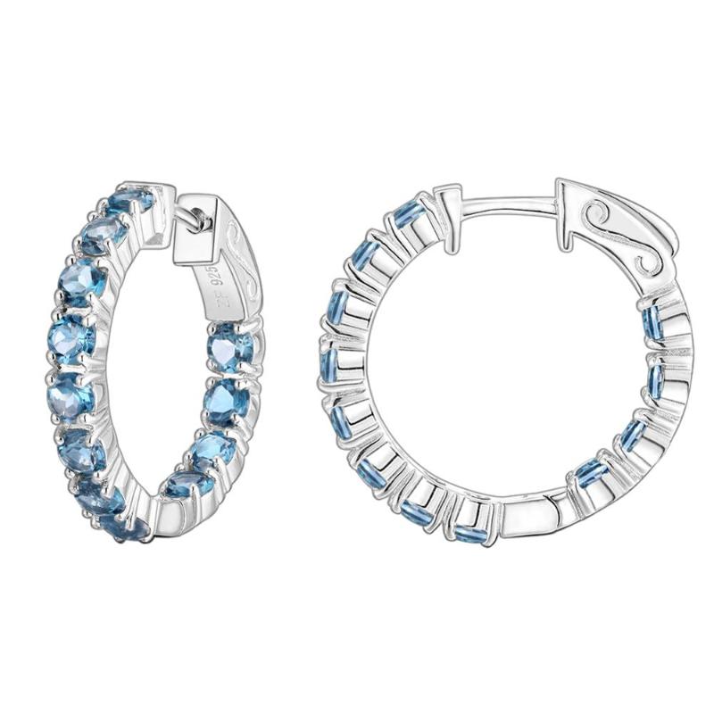 

Hoop & Huggie GZ ZONGFA High Quality Classic Natural Blue Topaz Gem Handmade Custom Earrings 925 Sterling Silver