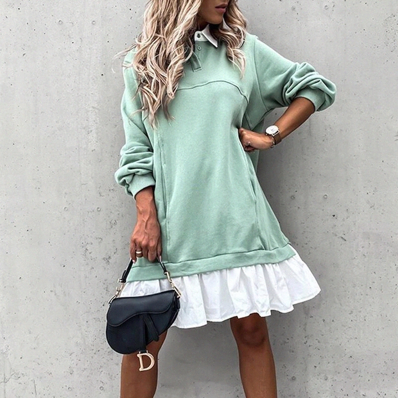 

Elegant Vintage Patchwork Color Women Mini Dress Spring Turn-down Collar Button Dresses Lady Long Sleeve Casual Female Vestidos #lS7T, Black;gray