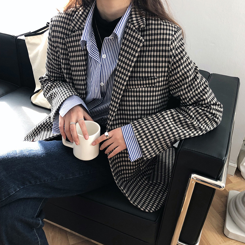 

2021 New Luxo Chess Small Female Suit Spring and New Korean-style Retro-net Blazer Red Plaid Avmi, Latique