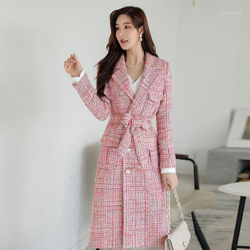 

Women 2021 Autumn Winter Fashion Vintage Tweed Wool Coat Female Long Coats Jackets Ladies Elegant Casual Overcoat Outwear B4861, As pic