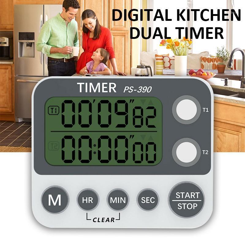 

Digital Kitchen Dual Timer Cooking Stopwatch Loud Alarm Count-Up Count Down Timers Electronic Components For 2* Batteries1