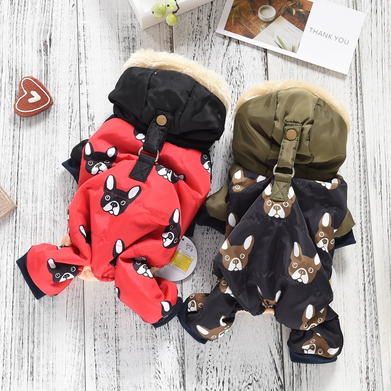 

New French Bulldog Costumes For Dog Winter Warm Snow Down Jacket Coat For Puppies Small Medium Animal Pugs Pet Cat Clothes Goods, Black