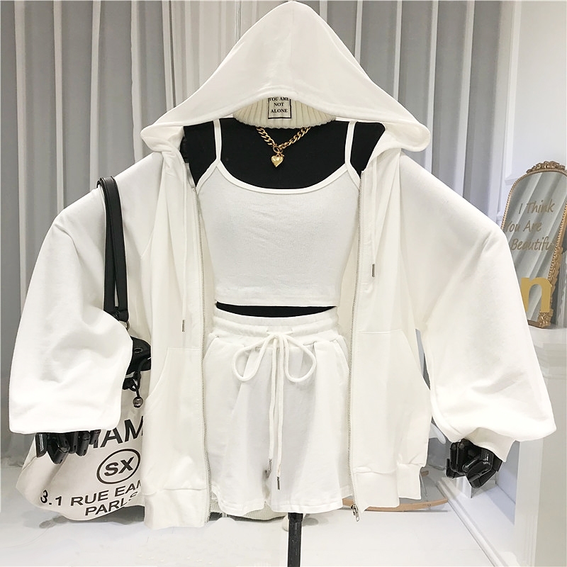Women 3 Piece Set Zipper Hooded Casual Womens Sweatsuit Matching Sets For Women Joggers Suit Sets Summer Sports Wear 201104