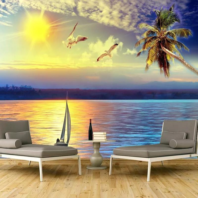 

Sunset Seascape 3D Photo Wallpaper For Walls Custom Wall Painting Living Room Sofa Bedroom Wall Decoration Papier Peint Mural 3D, As pic