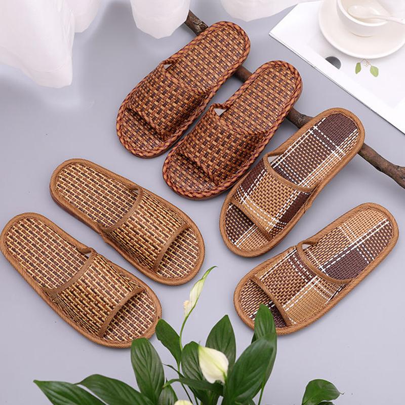 

Four Seasons Rattan Female Slippers Non-Slip Bamboo Woven Couple Models Home Soft Slippers Indoor Wooden Floor Women, Beige