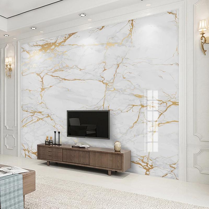 

Custom Any Size Mural Modern White Marble Wallpaper Golden Line Wall Painting Living Room TV Sofa Bedroom Home Decor Papel Mural, Fiber canvas