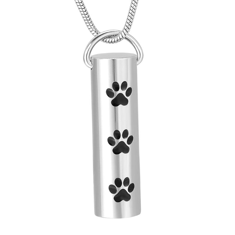

LKJ8473 Black Dog Paws Laser Loss Pet Cylinder Cremation Necklace, Cremation Keychain for Ashes Memorial- Free Filling Kit