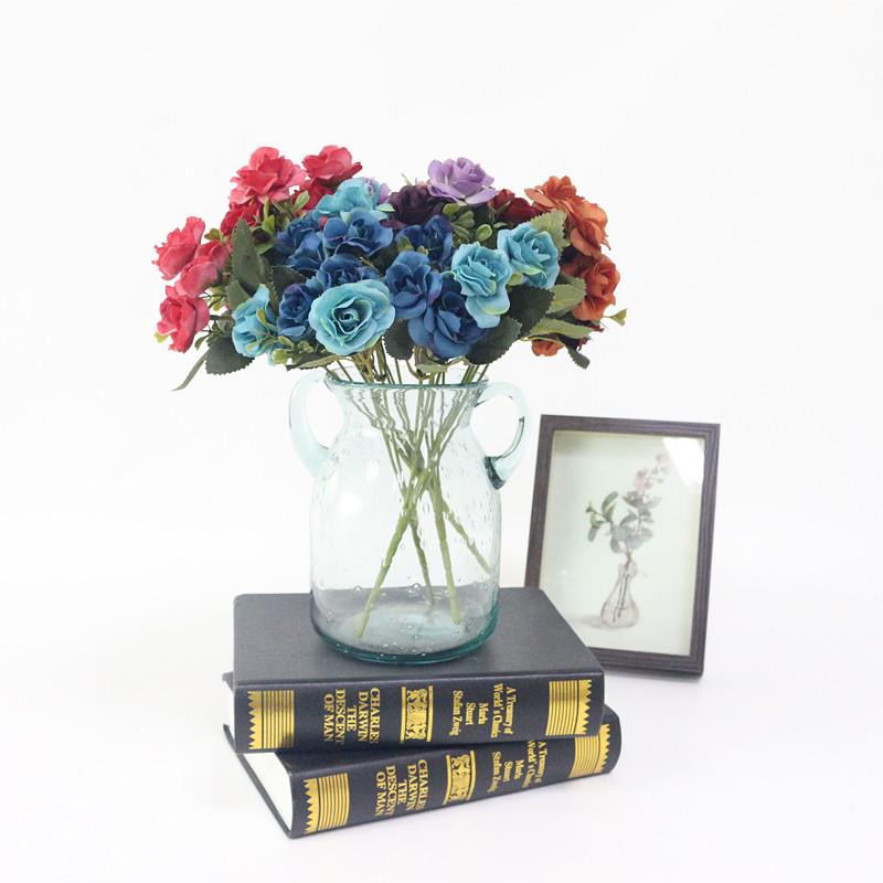 

Flone 5 Fork Artificial Small Open Rose Flower Simulation Silk Fake Flower Single Branch Bouquet Wedding Decoration Supplies