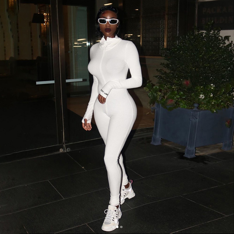 

2021 New Turtleneck Long Sleeve Autumn Winter Women Fitness Jogger Rompers Womens Jumpsuit Zipper Ny Jump Suit Wle9, Gray