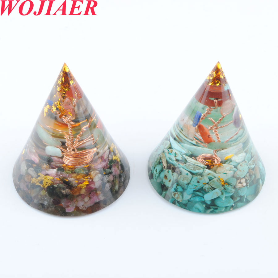 

WOJIAER Orgonite Pyramid Energy Converter Orgone Resin Natural Stone Gravel Stones Balance Healing for Female Men Home Decor BO937