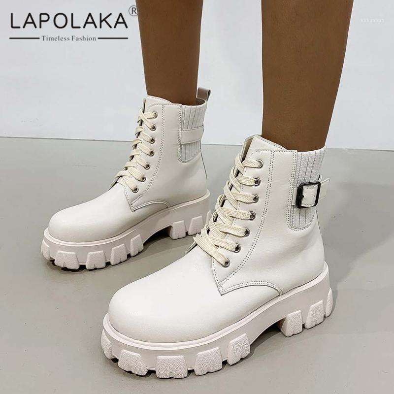 

Lapolaka 2021 Hot Sale Tire Sole Comfy Punk Style INS Dropship Boots Women Shoes Platform Buckle cross-tied Black Booties Lady1