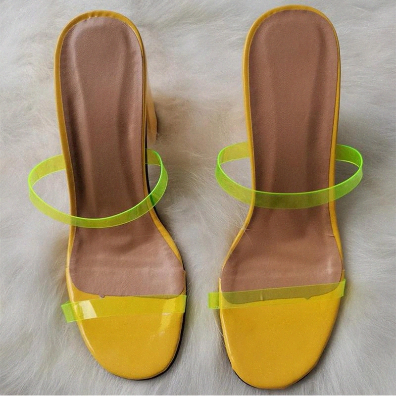 

Summer Women Transparent Slippers Ladies Square High Heel Female Casual Slides Women's Comfortable Solid Shoes Woman Footwear #b90U, Black