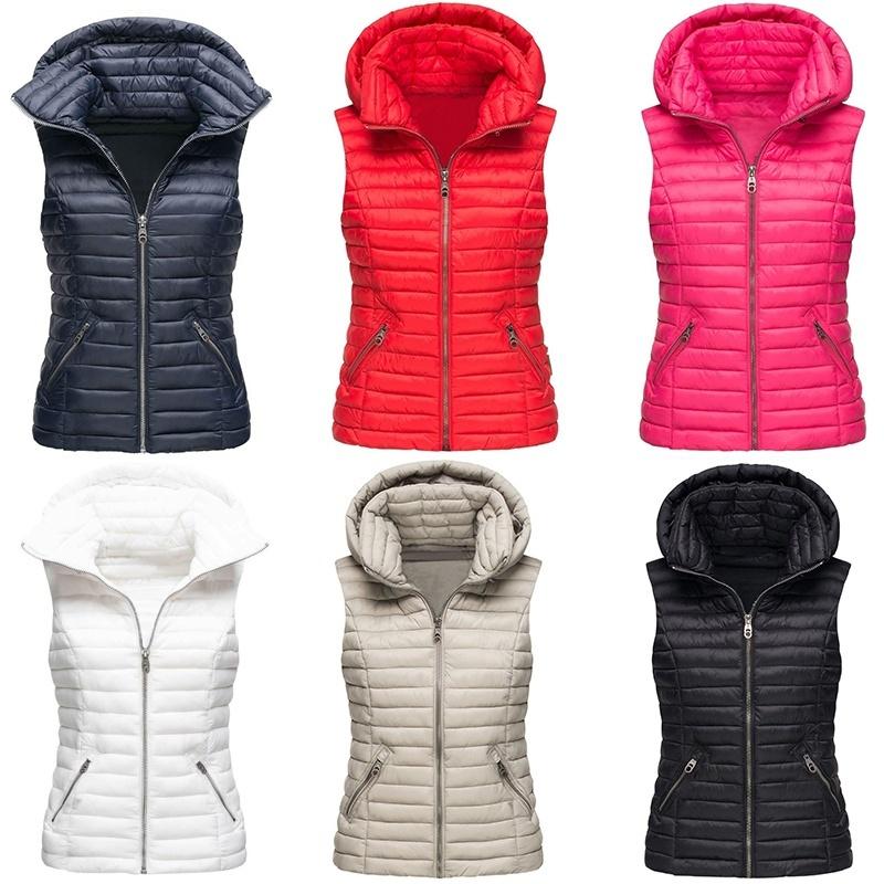 

Women' Down & Parkas ZOGAA Women Jackets Winter Thick Slim Sleeveless Vest Hooded Waistcoat Warm Coat Puffer Female Clothing, Red