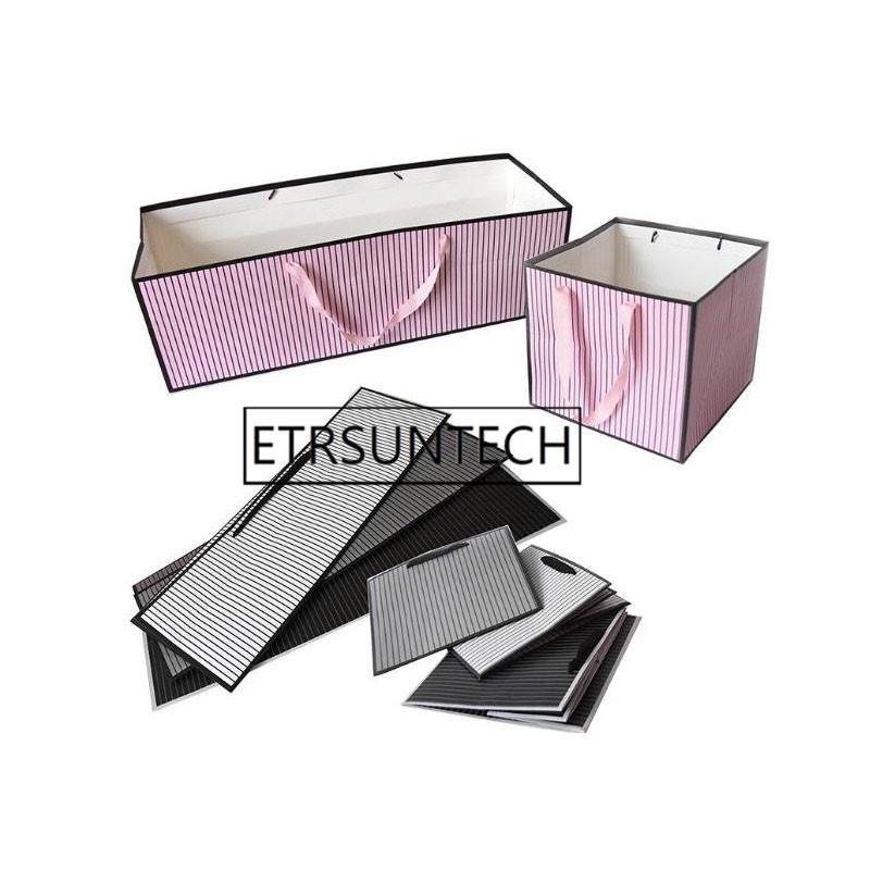 

50pcs Creative Stripe Pattern Gift Bag With Handles Square Rectangle Paper Bag For Packaging Flower Gift